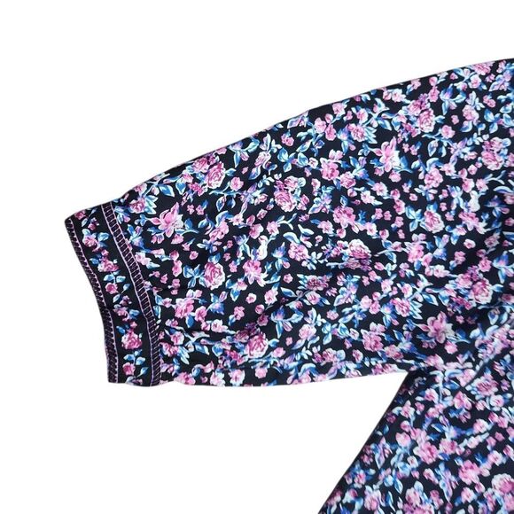 Woman Within Blouse Plus Size 3X Purple Black Floral V Neck Long Sleeve Top - Picture 5 of 9